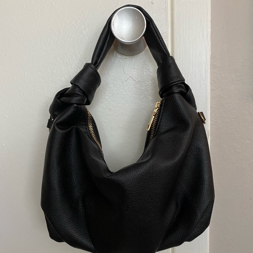 Black Knotted Shoulder Hobo Bag
